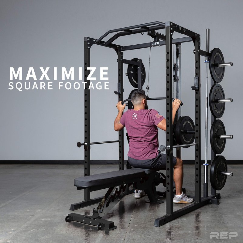 REP Fitness PR-1100 + Dip Attachment + LAT Pulldown + Weight Storage