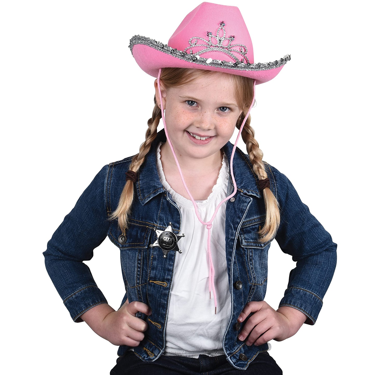 GiftExpress Pink Cowboy Hat With Tiara - CHILD SIZE, Pinky Felt Cowboy Hat for Western Costume, CowGirl Pretend Plays