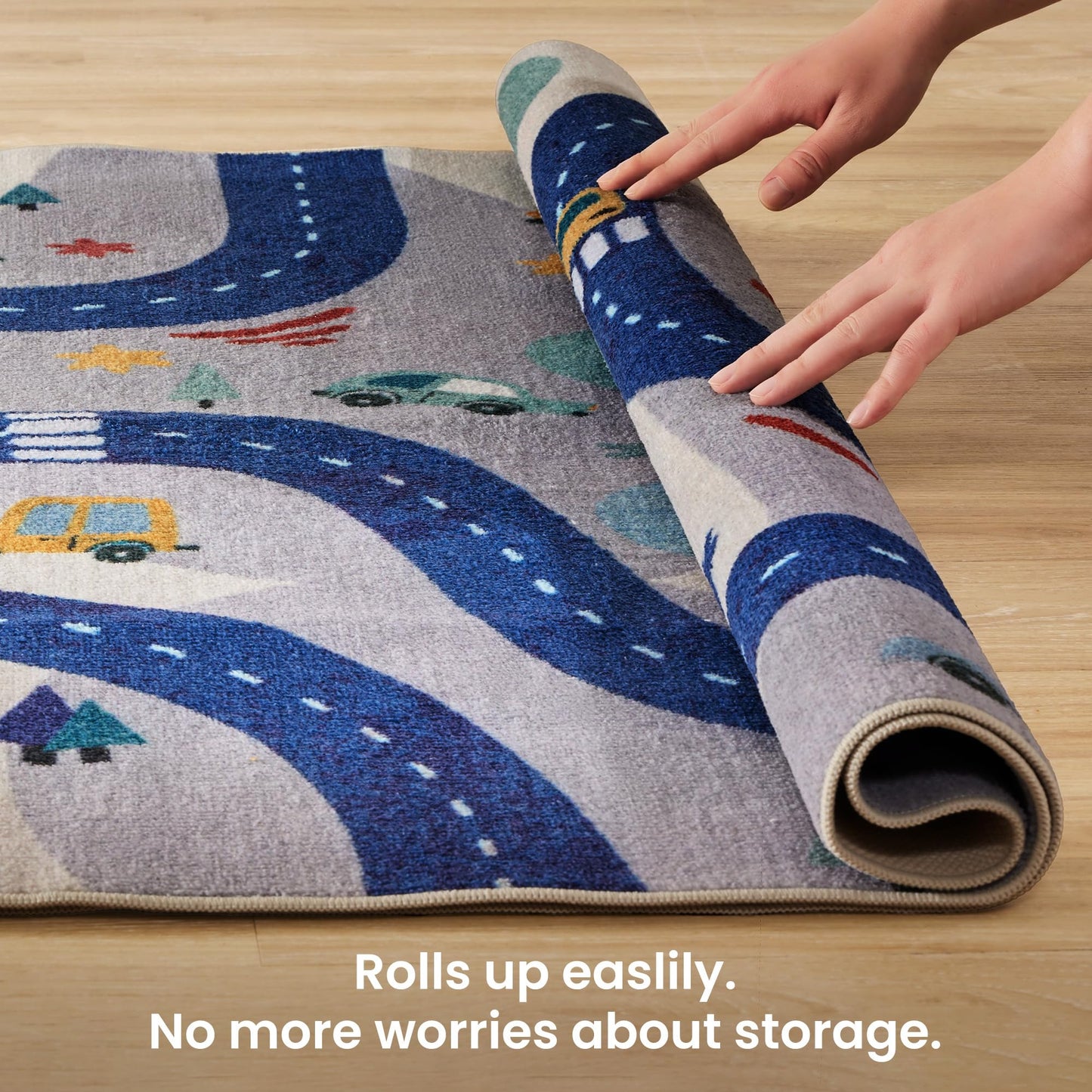 SLEEP ZONE Kids Rugs for Playroom, Area Rugs for Bedroom Girls and Boys, Washable Nursery Rug Carpet, Non Slip Rug Play Mat for Playing with Cars, City View, 4X6 Feet