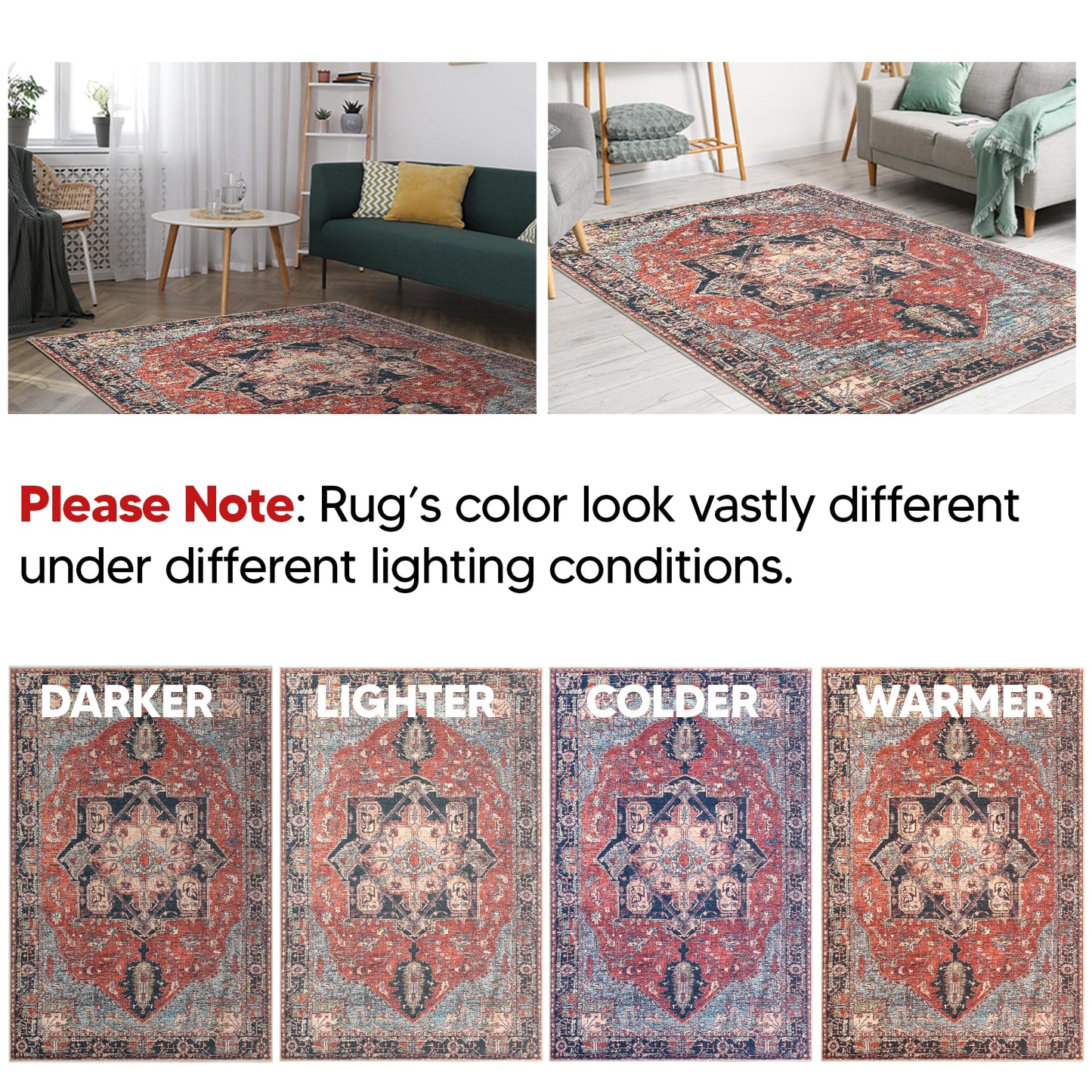 Keen Home Design 3x5 Rug - Machine Washable Entry Rug with Non-Slip Backing, Ideal for Enteryway, Kitchen, Bathroom, Laundry Room - Vintage, Easy Clean, Durable, Low Pile Rug - (3' x 5')