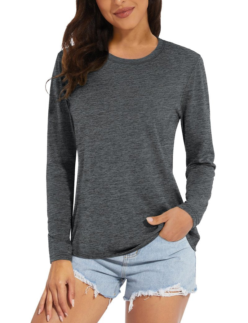 MAGCOMSEN Athletic Long Sleeve T Shirts for Women Workout Tops UPF 50+ UV Sun Shirt Quick Dry Running Hiking Tee Dark Grey, M