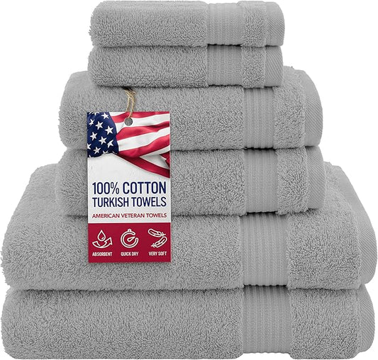 American Veteran Towel, 100% Cotton Turkish 6 Piece Towel Set, Luxury Towels