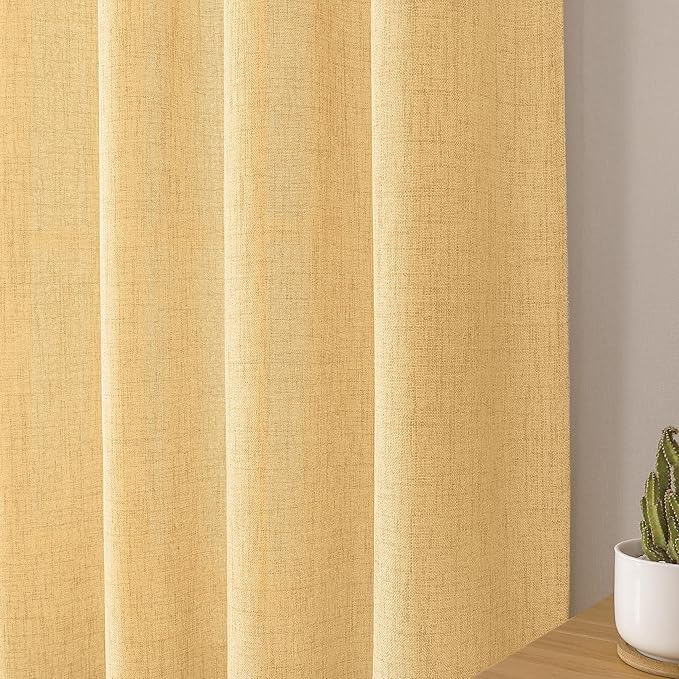 Tollpiz Linen Curtain Bedroom Rod Pocket Semi Sheer Curtains Burlap Light Filtering Thick Linen Drape for Living Room, 38 x 84 inches Long, Beige, Set of 2 Panels