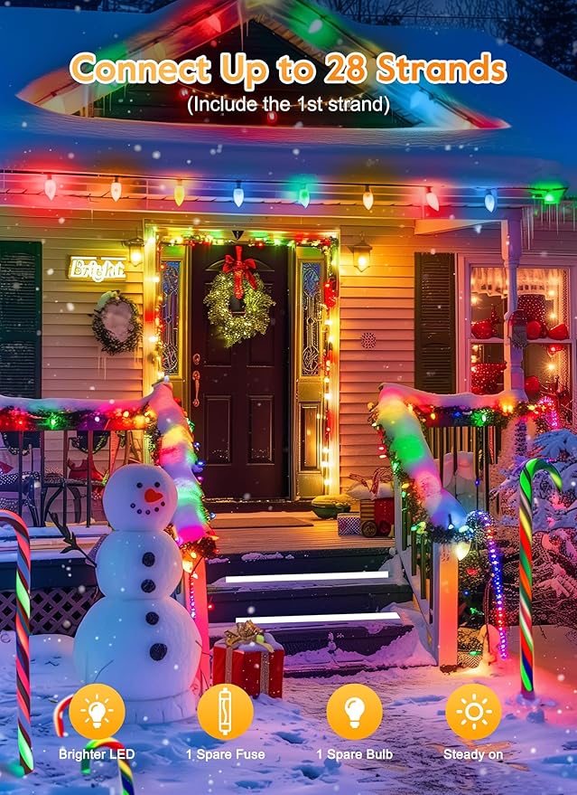 Vintage C9 LED Christmas Lights Outdoor, 50 Feet String with 25 Shatterproof Bulbs, Waterproof Connectable Christmas Tree Lights for Outside Roofline Patio Xmas Decorations, Multicolor