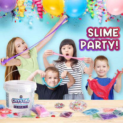 4 LB Huge Glassy Clear Slime Bucket Toy for Kids, FunKidz 64 FL OZ Premade Big Crystal Slime Pack Gift with 29 Sets Add-ins Jumbo Slime Kit for Girls Boys Party Present