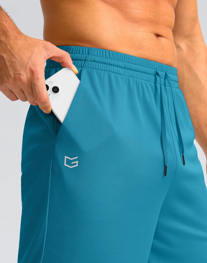 G Gradual Men's Athletic Shorts with Pockets 9" / 11" Long Basketball Shorts Lightweight Quick Dry Gym Workout Shorts for Men(Lake Blue,L)