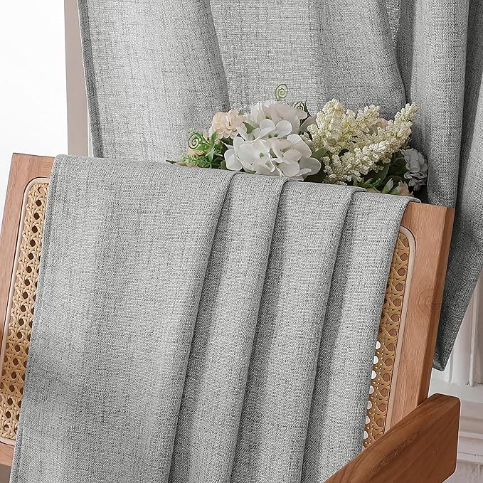 Tollpiz Short Linen Curtain Living Room Rod Pocket Semi Sheer Curtains Burlap Light Filtering Thick Linen Drape for Bedroom, 54 x 45 inches Long, Silver Grey, Set of 2 Panels