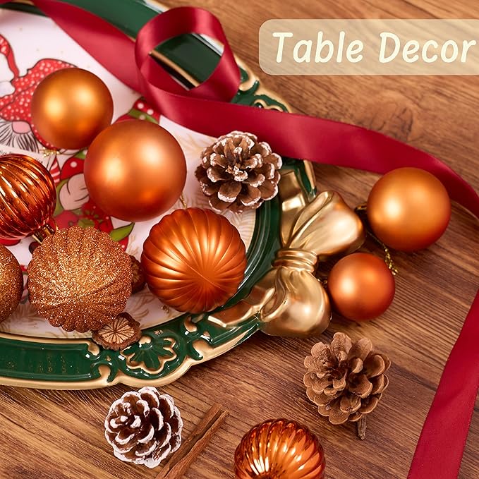 Christmas Tree Decorations Ornament Set for Fall Halloween, 50ct Orange Shatterproof Christmas Ball Ornaments Hanging Xmas Holiday Party Decor(1.57"-2.36")