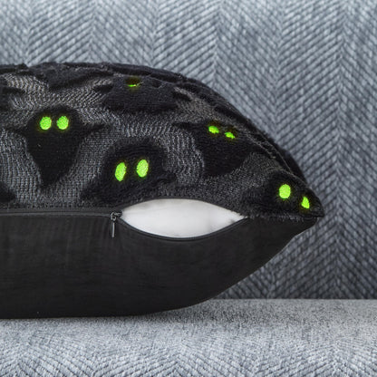 DFXSZ Halloween Pillow Covers 18x18 inch Set of 2 Black Ghost Throw Pillow Cases Soft Plush Faux Fur Wool Couch Cushion Case for Chair Sofa Bedroom Living Room Home Decor PTK03F18