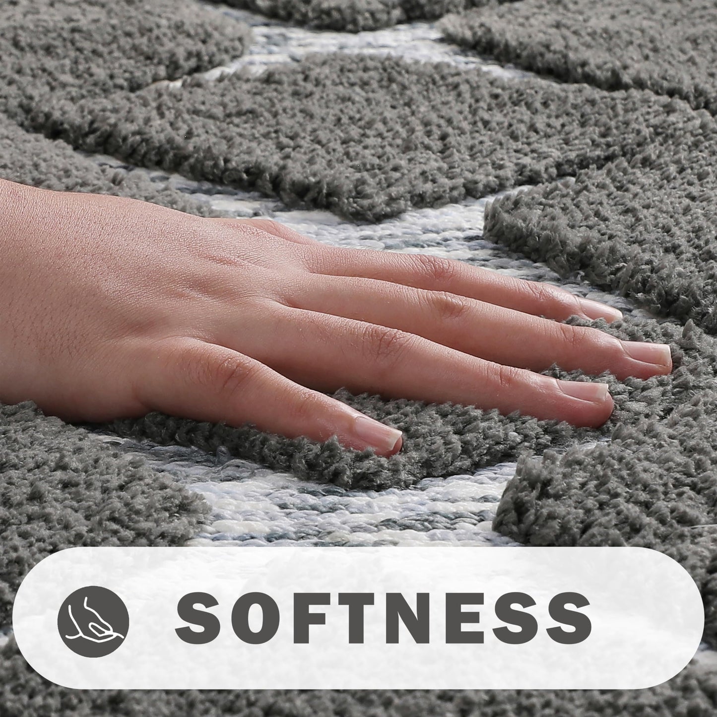 VivaNest 3D Luxury Rhombus Charcoal Grey Ombre Geometric Bathroom Mat, 20"x32" Extra Soft and Absorbent Microfiber Bath Rug, Non-Slip TPR Back, Plush Shaggy Bath Carpet for Floor