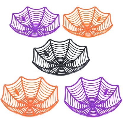JOYIN 5 Pcs Halloween Candy Bowl Spider Web Trick or Treat Dish Decorations Indoor, Plastic Bowl Party Favors Supplies for Table Desk Haunted House Basket Decor