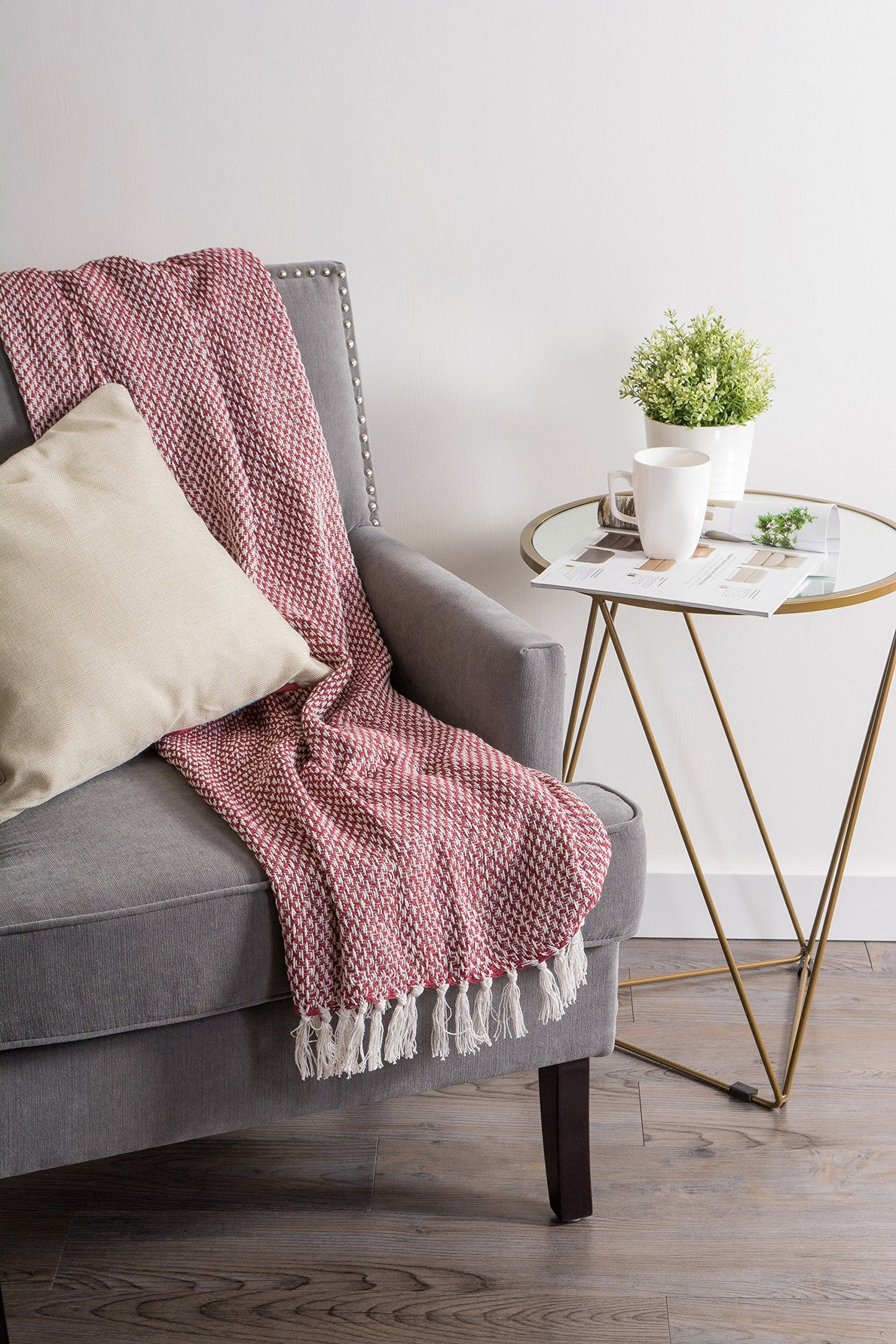 DII 100% Cotton Basket Weave Throw for Indoor/Outdoor Use Camping Bbq's Beaches Everyday Blanket, 50 x 60, Woven Stripe