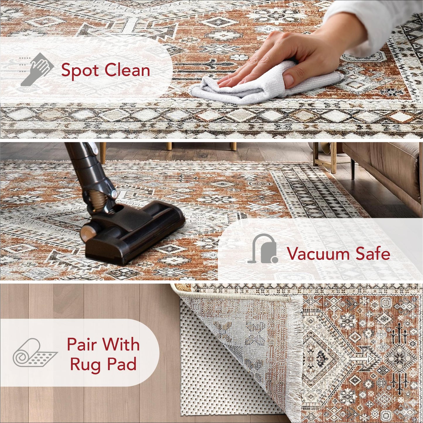 nuLOOM Fringed Performance Vanesa Rust/Ivory, 8' x 10'2", Oriental, Soft and Cozy, High Traffic, Stain Resistant, Easy Clean, Durable Area Rug for Bedroom, Living Room, Dining, Den, Entryway