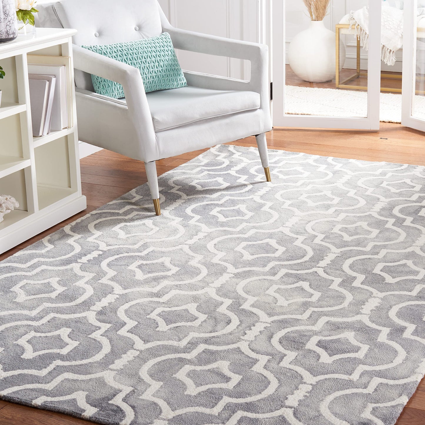 SAFAVIEH Dip Dye Collection 3' x 5' Grey/Ivory DDY538C Handmade Moroccan Watercolor Premium Wool Area Rug