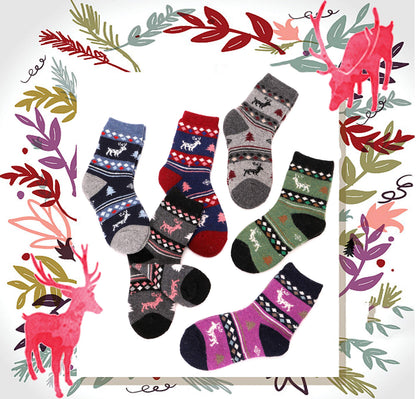 ANTSANG Kids Merino Wool Hiking Socks Toddlers Boys Girls Winter Warm Thick Thermal Crew Boot Heavy Cozy Snow Cabin Gift Snowboarding Socks 6 Pairs for Childs(Christmas Deer,1-3Y)