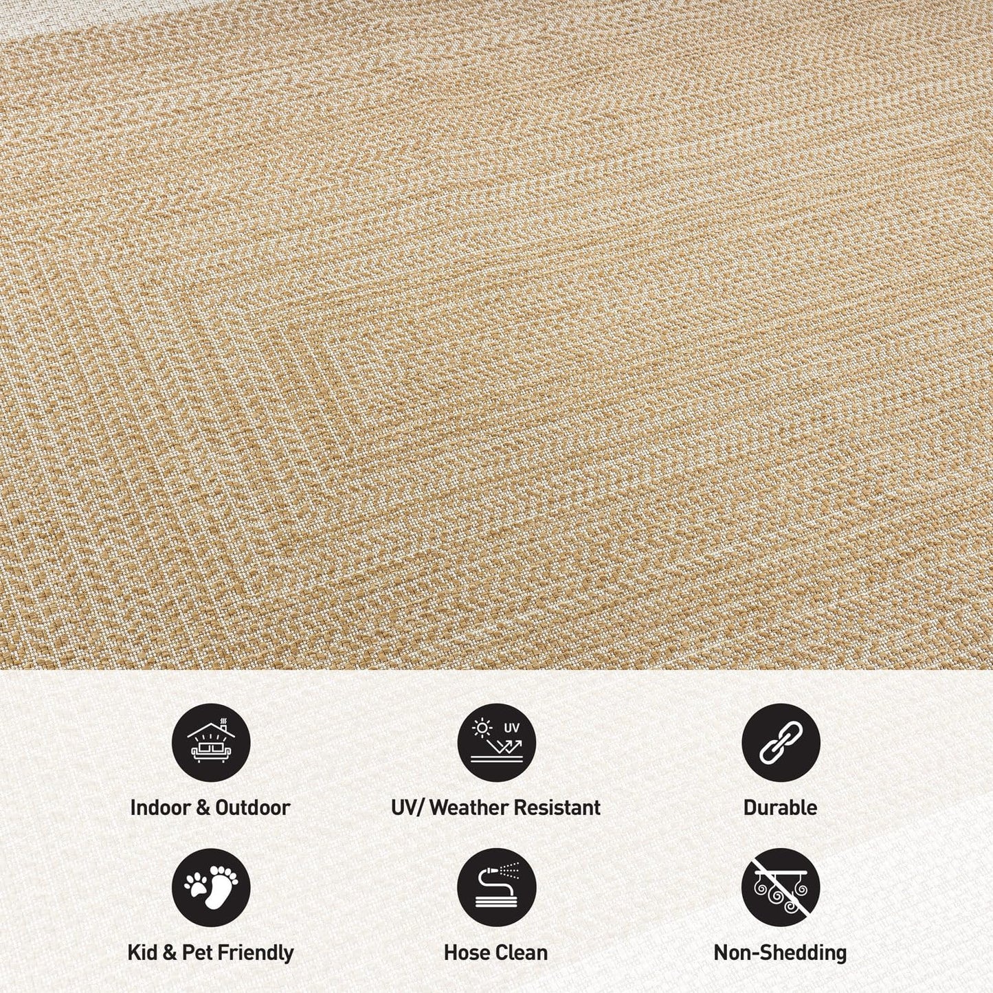 Rugshop Natural Braided Geometric Reversible Weather Resistant Indoor/Outdoor Area Rug, for Patio, Balcony and Living Room, 5' x 7'