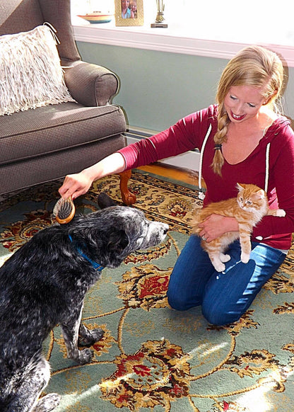 AtEase Accents Double Sided Dog Brush - for Long or Short Haired Dogs and Cats Natural Bamboo Eco Friendly Pet Grooming Dual Sided Pin and Bristles for Deshedding Hair