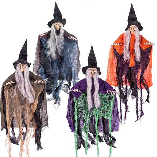 JOYIN 4 Pcs 19.6” Hanging Witch Halloween Decorations Outdoor Indoor Flying Haunted House Scary Decor for Lawn Garden Yard