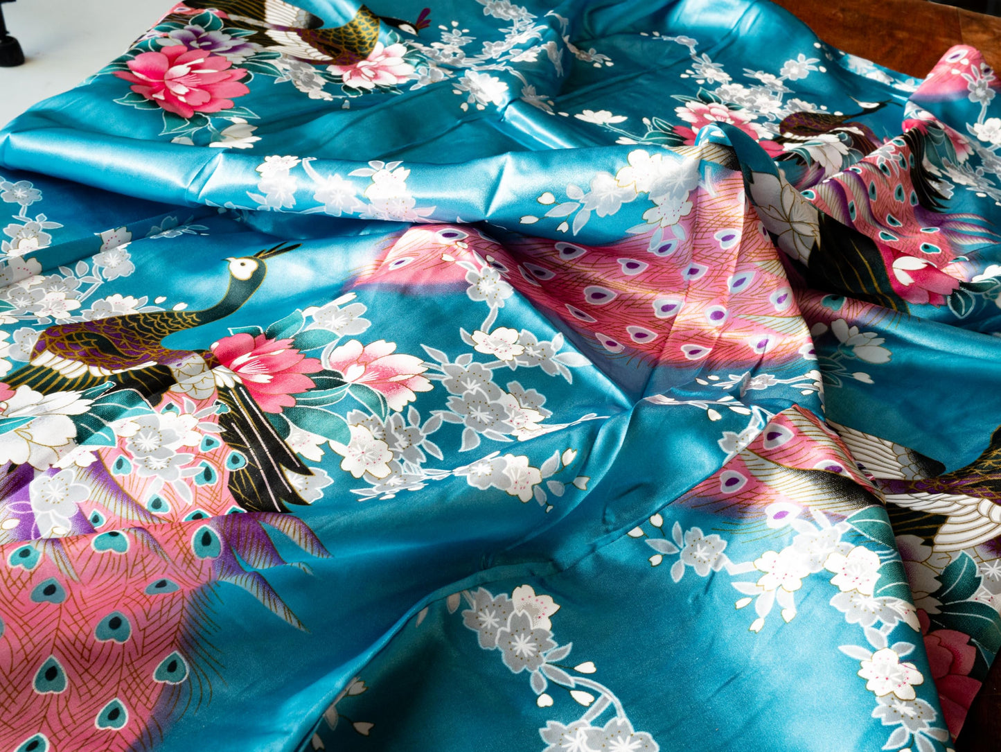 Kimono Robe Long 16 Colors Premium Peacock Bridesmaid Bridal Shower Womens Gift, 8 - 16 UK adult, Blue Turquoise