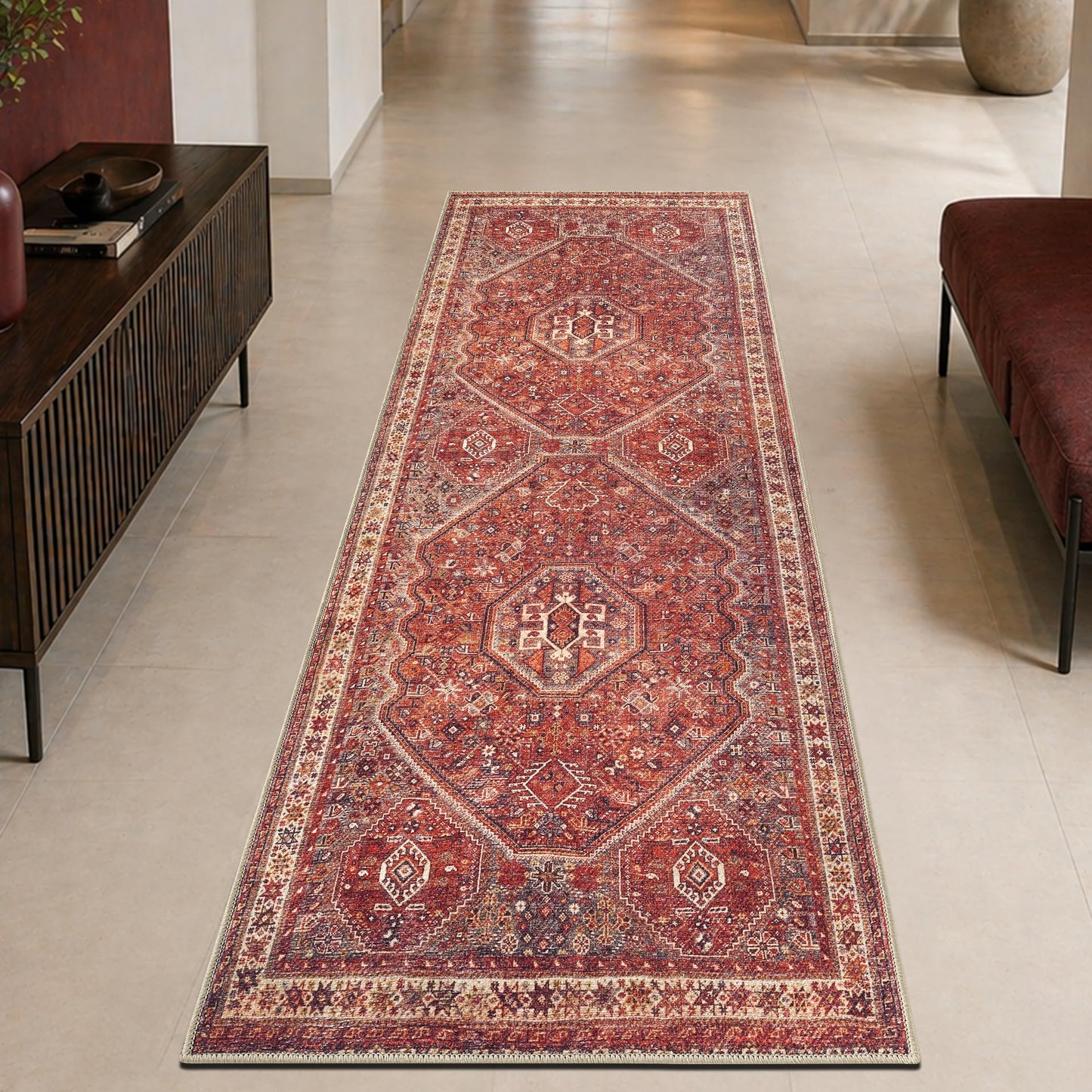 Keen Home Design 30"x144" Rug - Machine Washable Runner Rug with Non-Slip Backing, Ideal for Hallway, Entryway, Kitchen, Laundry Room - Vintage, Easy Clean, Durable, Low Pile - (2'6" x 12')