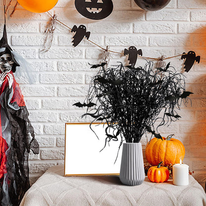 24 Pcs Halloween Artificial Curly Willow Branches with 12 Pcs Bats- Fake Black Bat Halloween Branches Picks- Glitter Artificial Black Twig Stems Sticks for Holiday Tree Vase Home Decor