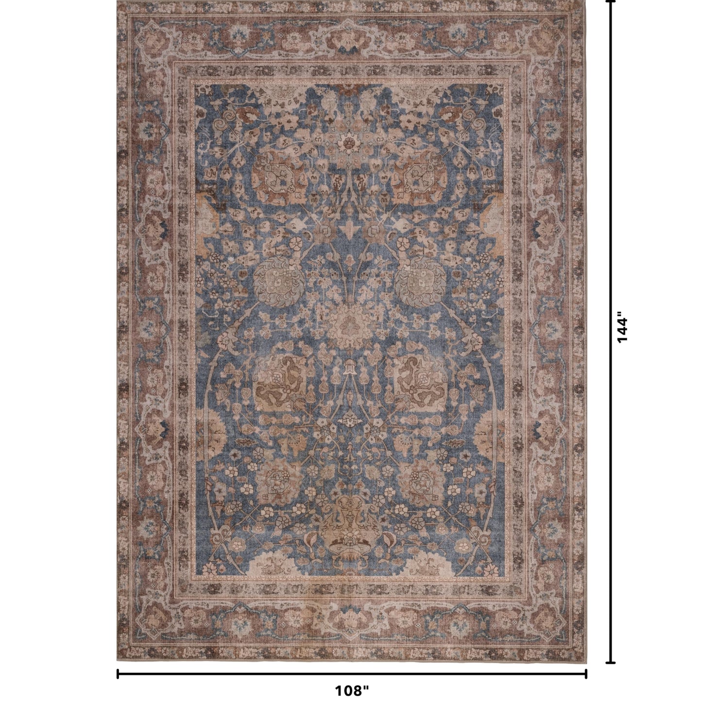 Kuden 9x12 Large Area Rug, Machine Washable Area Rug with Non-Slip Backing, Vintage Style, Soft, Easy Clean, Low Pile Rug for Living Room, Bedroom, Dining Room