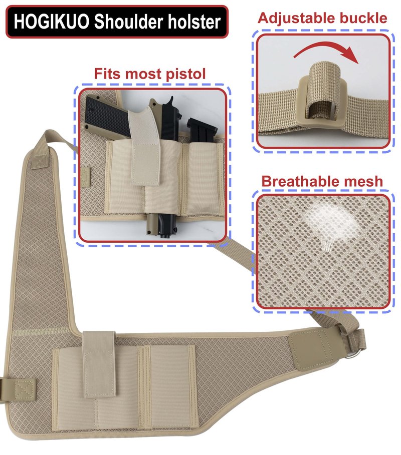 Universal Shoulder Holster for Men,Chest Holster for Pistols Fit 1911, Glock 17/19/23 and Most Kinds of Pistols- for Right Hand use