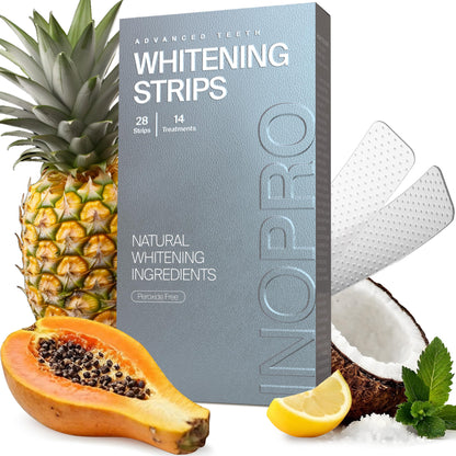 InoPro Natural Teeth Whitening Strips Kit 14 Treatments - Sensitive Teeth Whitener, Peroxide Free, Enamel Safe White Strips - Instant Teeth Whitening Without The Harm (28 Strips)