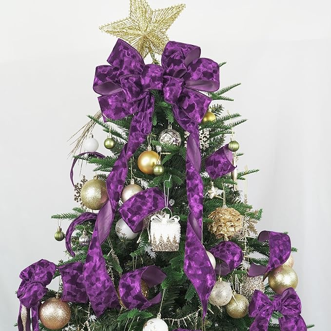 MEEDEE Purple Velvet 2.5 Inch Wired Ribbon - Crushed Velvet Christmas Ribbon, 10 Yards for Tree Decoration, Wreaths, Crafts