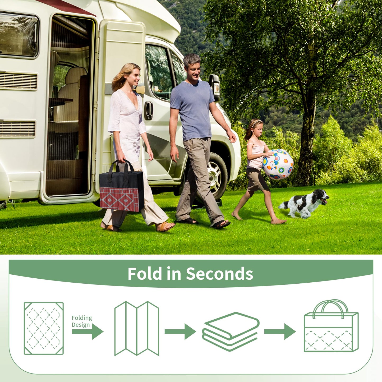 GENIMO Outdoor Rug Waterproof 6'x9' for Patio, Foldable Reversible Plastic Straw Carpet for Travel Trailers, Outside Area Mat for Rv, Deck, Picnic, Porch, Balcony, Beach, Red & Grey