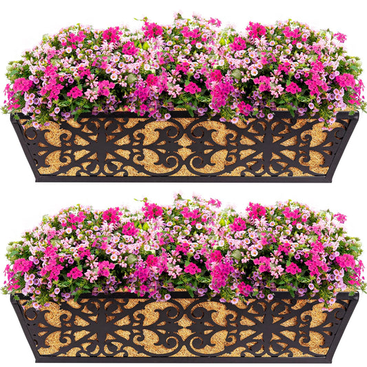 Karlliu 2 Pack 24 Inch Window Boxes Planters Railing Planter Box with Adjustable Brackets & Coco Liners Fabric Plant Grow Bags Deck Railing Planter Boxes Balcony Hanging Flower Box for Outdoor Plants