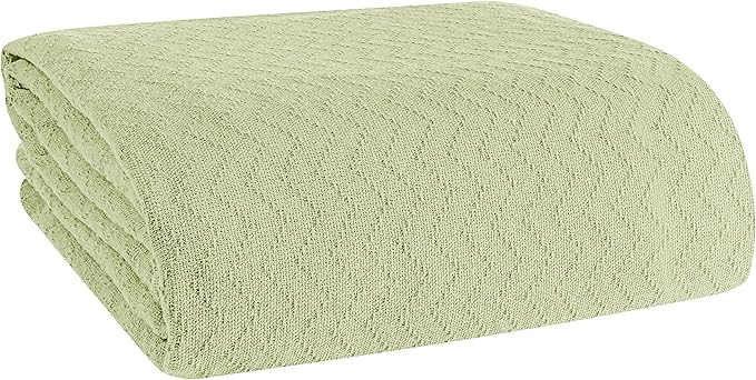 BELIZZI HOME 100% Cotton Bed Blanket, Breathable Thermal Blanket King Size, Soft Chevron 90inchx102inch, Perfect for Layering Any All Season, Sage Green, (90inchx102inch)