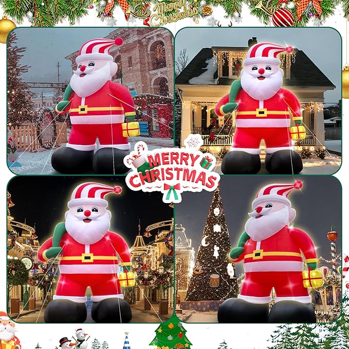 20ft Giant Santa Inflatables Outdoor Santa Inflatable Christmas Decorations for Blow up Decorations Outdoor Holiday Lawn Party Shopping Mall (with LED Lights)