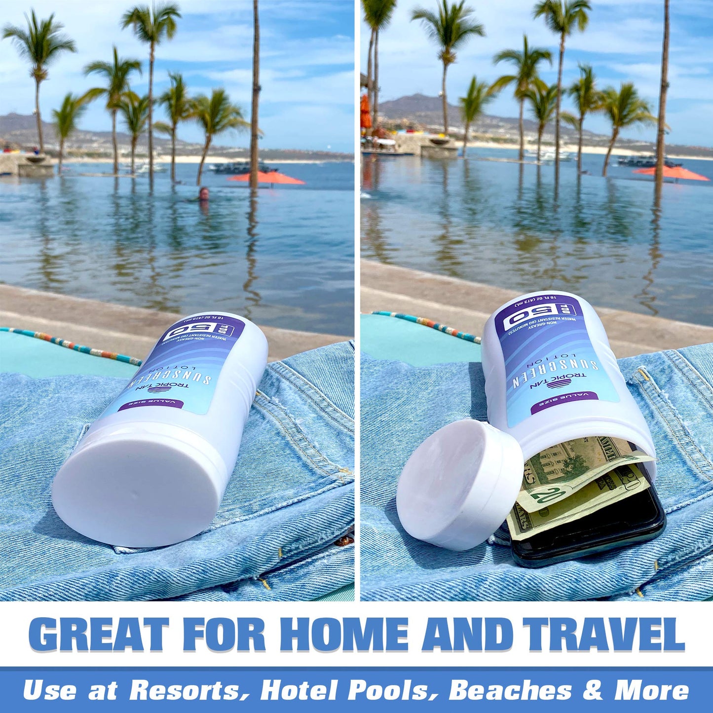 GoPong Sunscreen Diversion Safe Bottles 2 Pack - Safely Hides Your Valuables