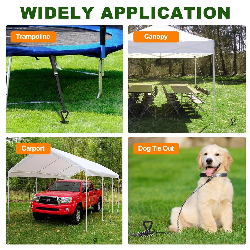 Eurmax USA 4 Pack Heavy Duty Ground Stakes,Industrial Grade Spiral Steel Screw-in Trampoline Anchors with 4 Reinforced Straps,High Wind Stabilizing Kit for Dog Tie-Out,Canopies,Sheds,Swing Sets,Black