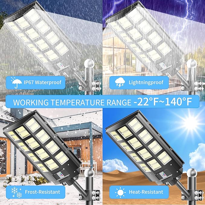 8000W Solar Solar Street Lights Outdoor Solar Lights Waterproof, 240000LM 7000K Solar Powered Paroking Lot Light Dusk to Dawn Motion Sensor, Solar Street Light 6-Pack
