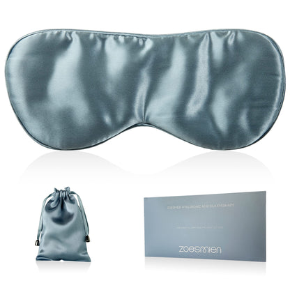 Sleep Mask 100% Mulberry Silk for Light Blocking, ZOESMIEN Eye Mask for Women Men Side Sleeper, Puffiness Dry Eyes Headache, Adjustable Strap, Christmas Gift Package, Misty Blue