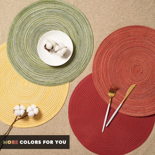 FunWheat Round Braided Placemats Set of 6 Place mats for Dining Tables Woven Heat Resistant Table Mats 15 inch (Yellow)