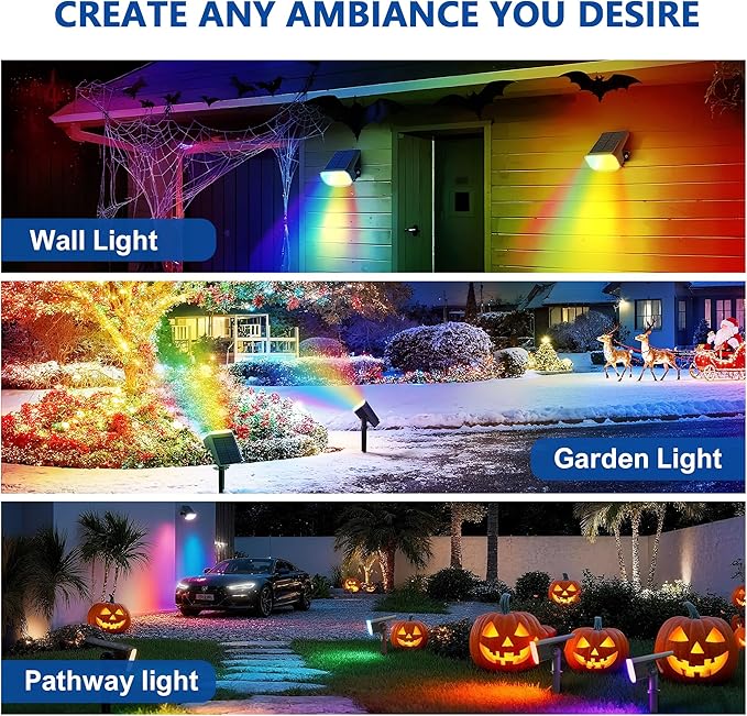Color Changing Solar Spot Lights Outdoor Waterproof IP65,9 Lighting Modes Multicolor RGB Halloween Spotlight for Porches Yard Gardens Landscape Deconrations-8 Pack