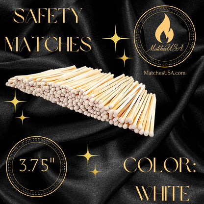 3.75" White - 100 Color Safety Matches Bundle (3.75 inches) - Free Striker! - Replacement Refill Long for Fireplace Candles - Wooden Wood Match Sticks