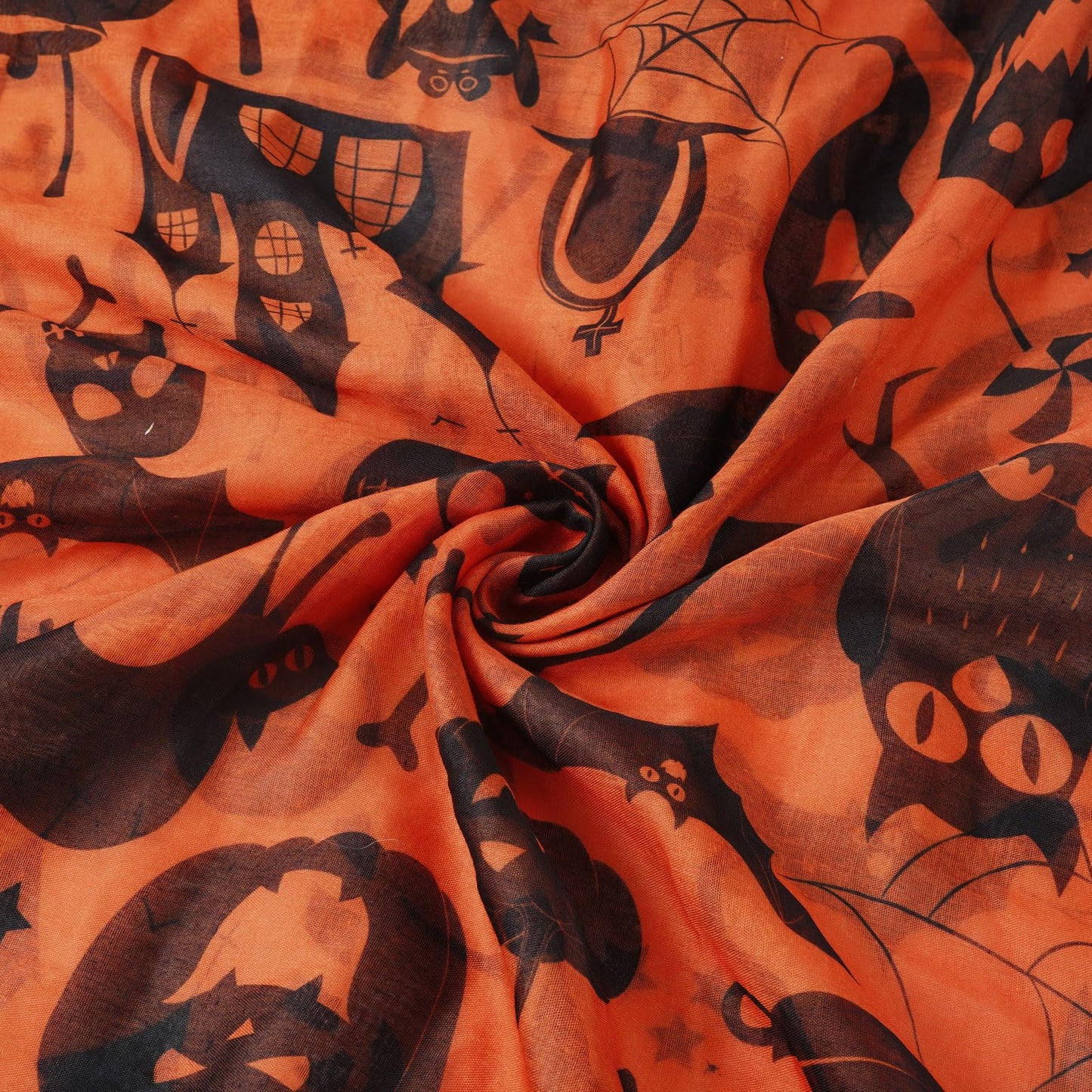 E-Clover Halloween Orange Scarf for Women Lightweight Cotton Voile Cute Printed Scarves Fall Fashion Shawl Wraps
