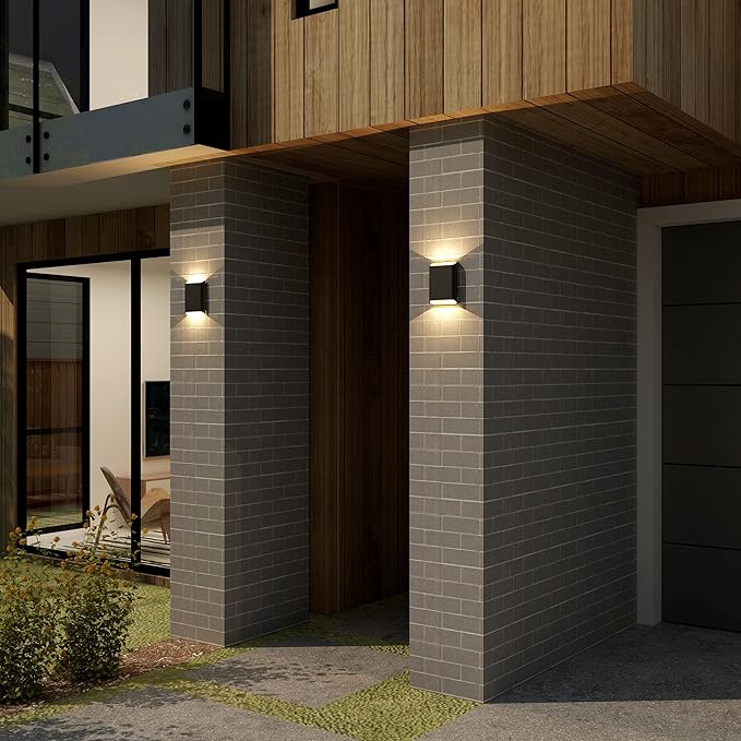 LED Wall Lights Outdoor Wall Sconces Dimmable 15.5W, IP65 Waterproof Porch Lights Up and Down Modern Wall Lamps for Bedroom, 3000K CRI 90+ (Black+Gold)
