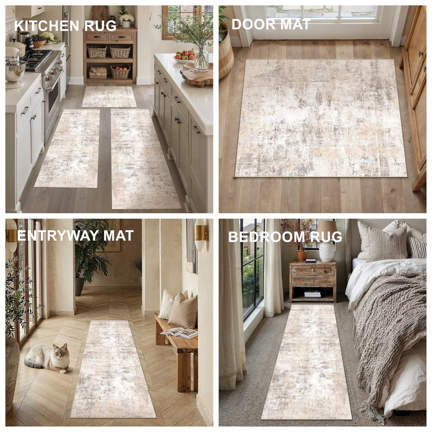 WondRg Kitchen Rug Set of 3 Washable Beige Grey Abstract Kitchen Mats for Floor Non-Slip Kitchen Runner Rug Soft Low Pile for Bathroom Laundry Hallway Sink Entryway