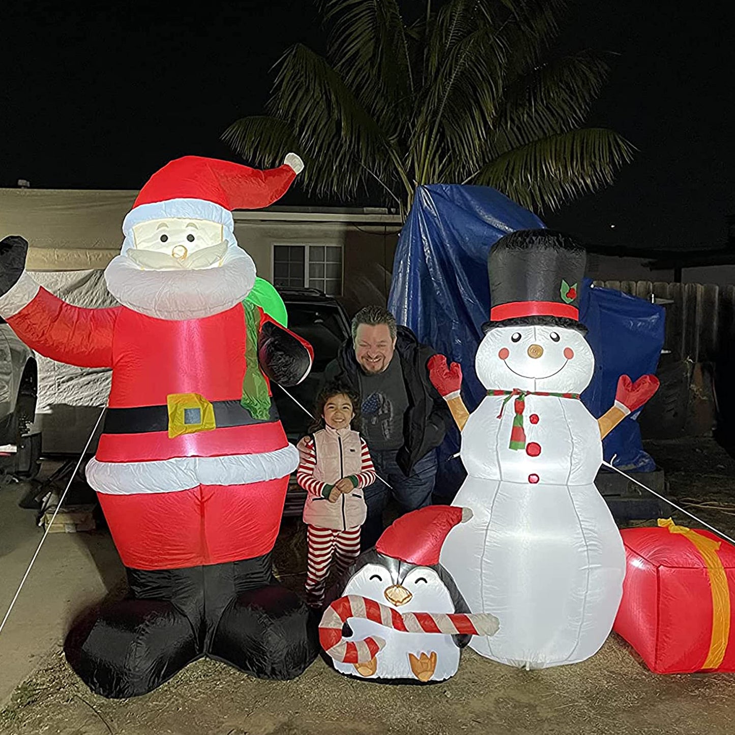 Glory Island 7 FT Christmas Inflatable Santa Claus Holding Gifts Bag, Blow Up Santa Claus with LED Lights, Lighted Christmas Decor for Yard, Indoor Outdoor Yard Garden Christmas Decoration