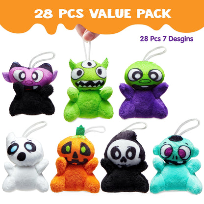 JOYIN 28 PCS Halloween Mini Plush Toy Assortment with 7 Characters, Mini Halloween Plush Toy Bulk for Kids Trick or Treating, Classroom Party Favors Supplies Prizes, Goodie Bag Stuffers Fillers