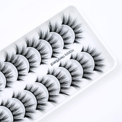Happy Heartbeat 3D False Eyelashes Spiky Wispy Natural Cat Eye Manga Fluffy Soft Faux Mink lashes Reusable Short Fake Lashes 10 Pairs(H2)