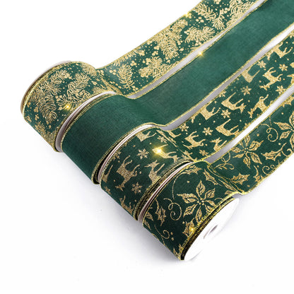 UNIQOOO 40 Yards 4 Rolls Seamless Green Christmas Wired Ribbon Set, 2.5 inch x 10yd. Satin Burlap Wired Edge Ribbon for Xmas Tree Décor, Gift Wrap Box, Bows, Wreath, Garland, Floral DIY Craft, Wedding