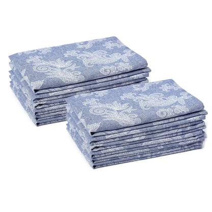 Encasa XO Blue Cloth Napkins Set of 12, 18x18 in | Floral Jacquard Homespun Cotton Dinner Napkins | Washable & Reusable Wedding Napkins for Holiday Dining, Parties, & Everyday Table Décor