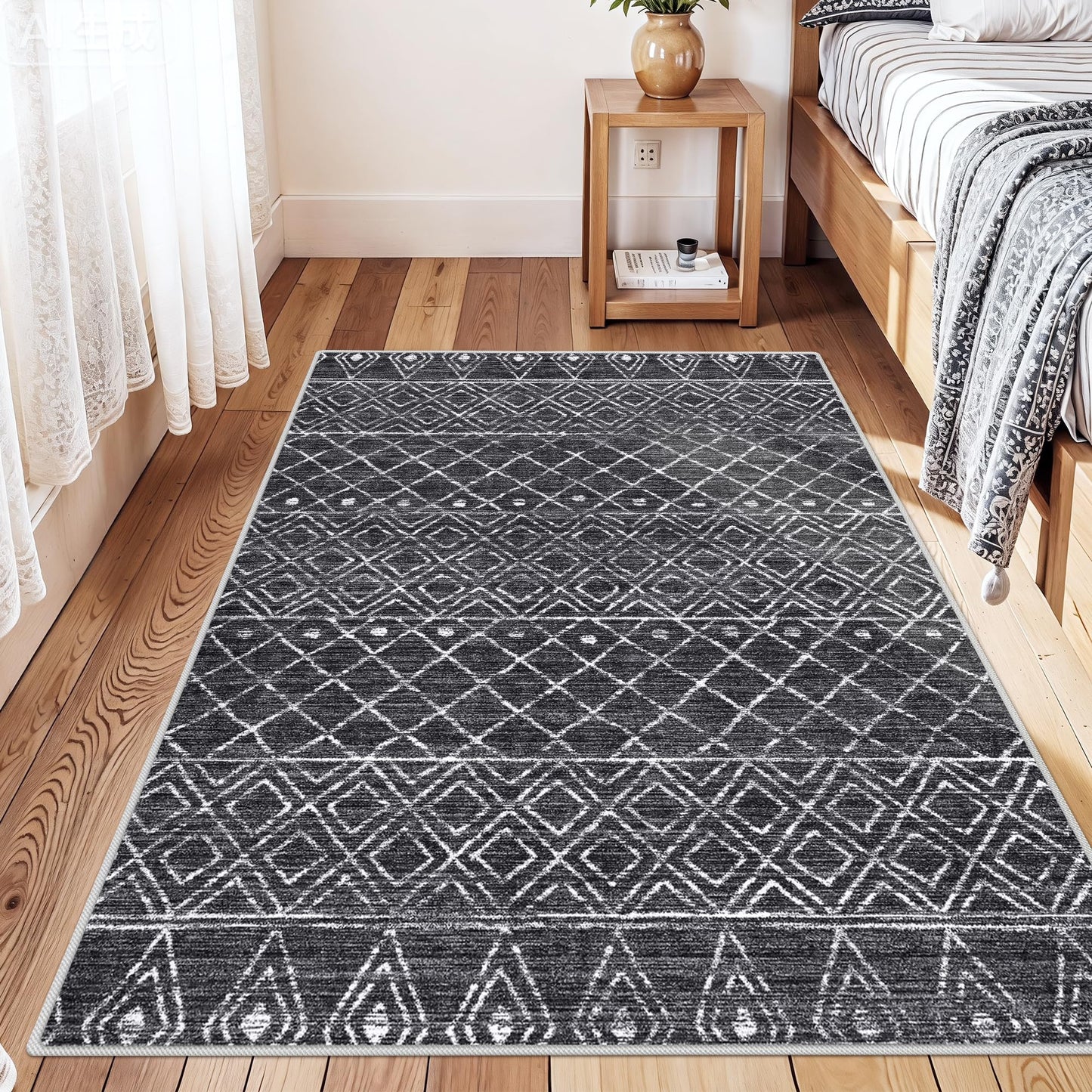 BYYVOO Black Non Slip Moroccan 3x4 Washable Area Rug