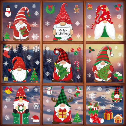 79 PCS Christmas Window Clings, Christmas Decorations, 9 Sheets Snowflake Xmas Window Decals Stickers for Glass, Cute Elf Decals for Ugly Sweater Party Decor Accessories Photo Booth Props
